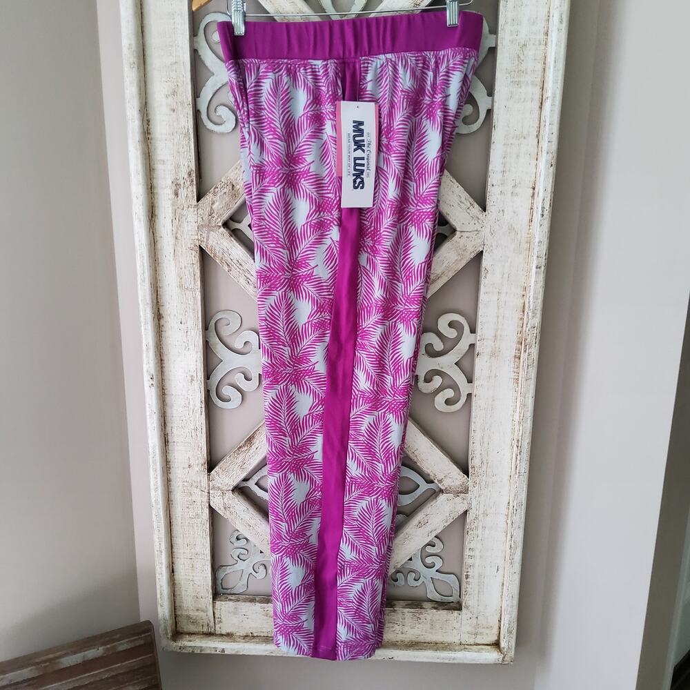 Muk Luks Size S M L Super Soft Butter Knit Pajama Pants Loungewear Purple Leaf